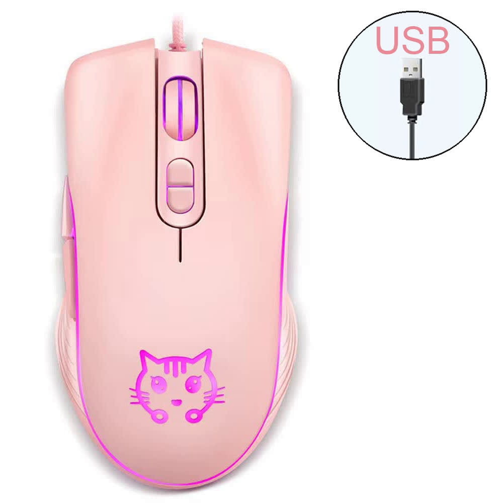 Przewodowa mysz gamingowa usb różowa komputerowa e-sportowa mysz 2400 dpi kolorowa podświetlana cicha mysz do laptopa pc mac: Biały