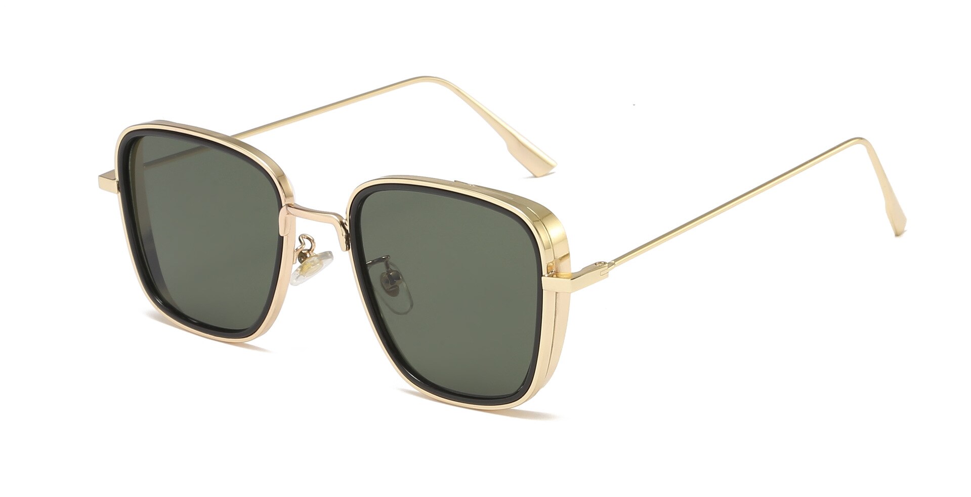 1pc Luxury Kabir Singh India Movie Sunglasses Men Square Gold Frame Cool Sun Shades Brand Red Glasses for Men UV400: dark green lenses