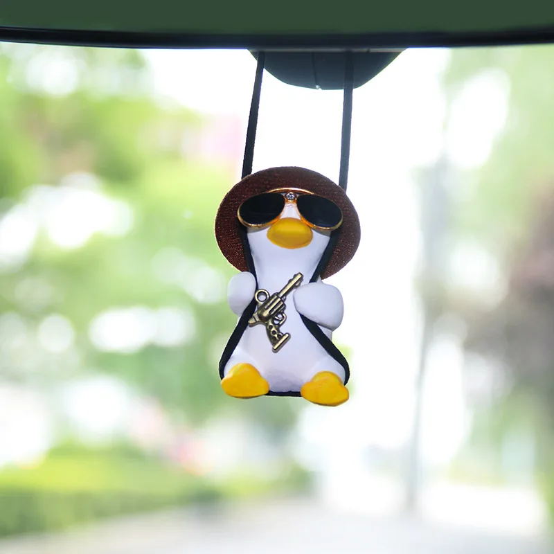 Cute Swinging Duck Car Pendant Auto Rearview Mirror Hanging Ornament Interior Decoration Accessories Swing Duck Laryard Keychain: Orange