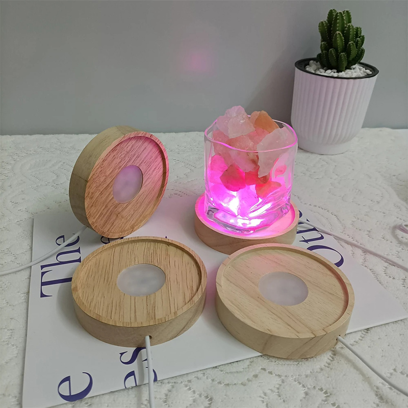 LED-Lampenfassung, rund, aus massivem Holz, leuchtende Lampenfassung, integrierte Diffusionsplatine, DIY-Nachtlichtbasis, USB-Stromversorgungsschnittstelle