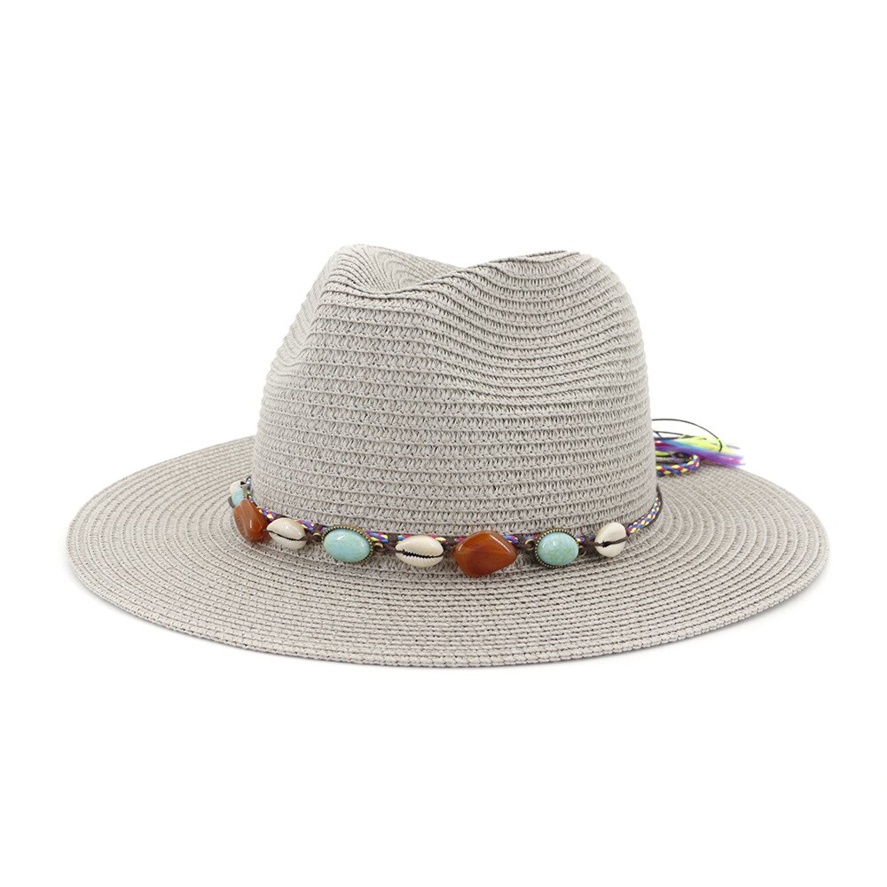 Women's Hat Summer Wide Brim Straw Hats Big Sun Hats UV Protection Panama floppy Beach Hats Ladies hat chapeau femmel Fedoras: Gray