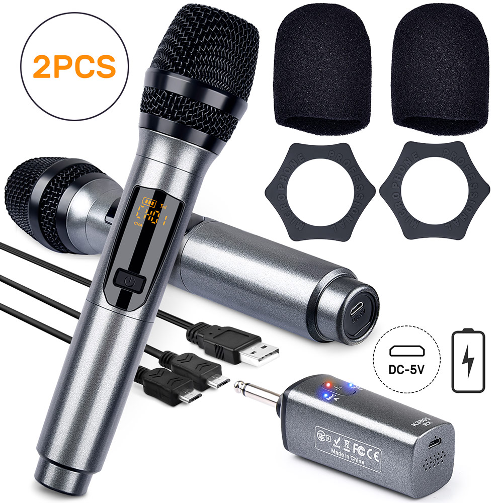 2 pacchetto K380S microfono senza fili microfono video Mic UHF microfono senza fili portatile Mic 2 Mic e 1 ricevitore per famiglia KTV