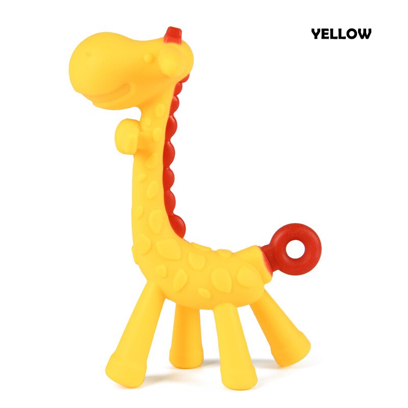 1 Pc Baby Bijtring Veilig Speelgoed Bpa Gratis Silicone Bijtringen Giraffe Geboorte Baby Tandjes Baby Douche Cartoon Dieren Bijtring: yellow