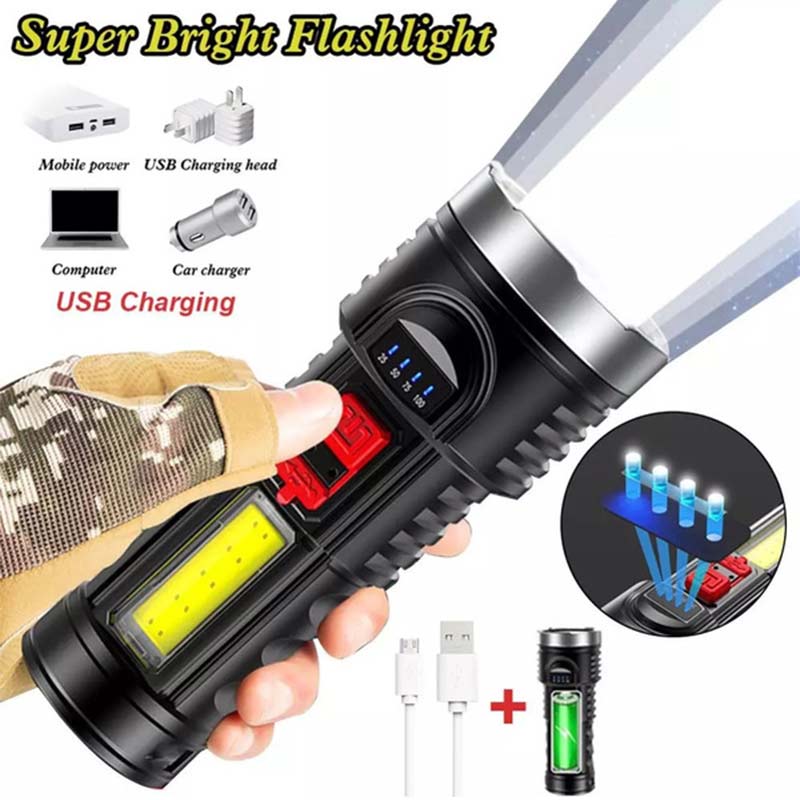 Outdoor Usb Rechargeable Osl+cob Led Flashlight Ultra Bright Torch Light 4 Modes Power Bank Torch Light Bulbs Shock Resistant