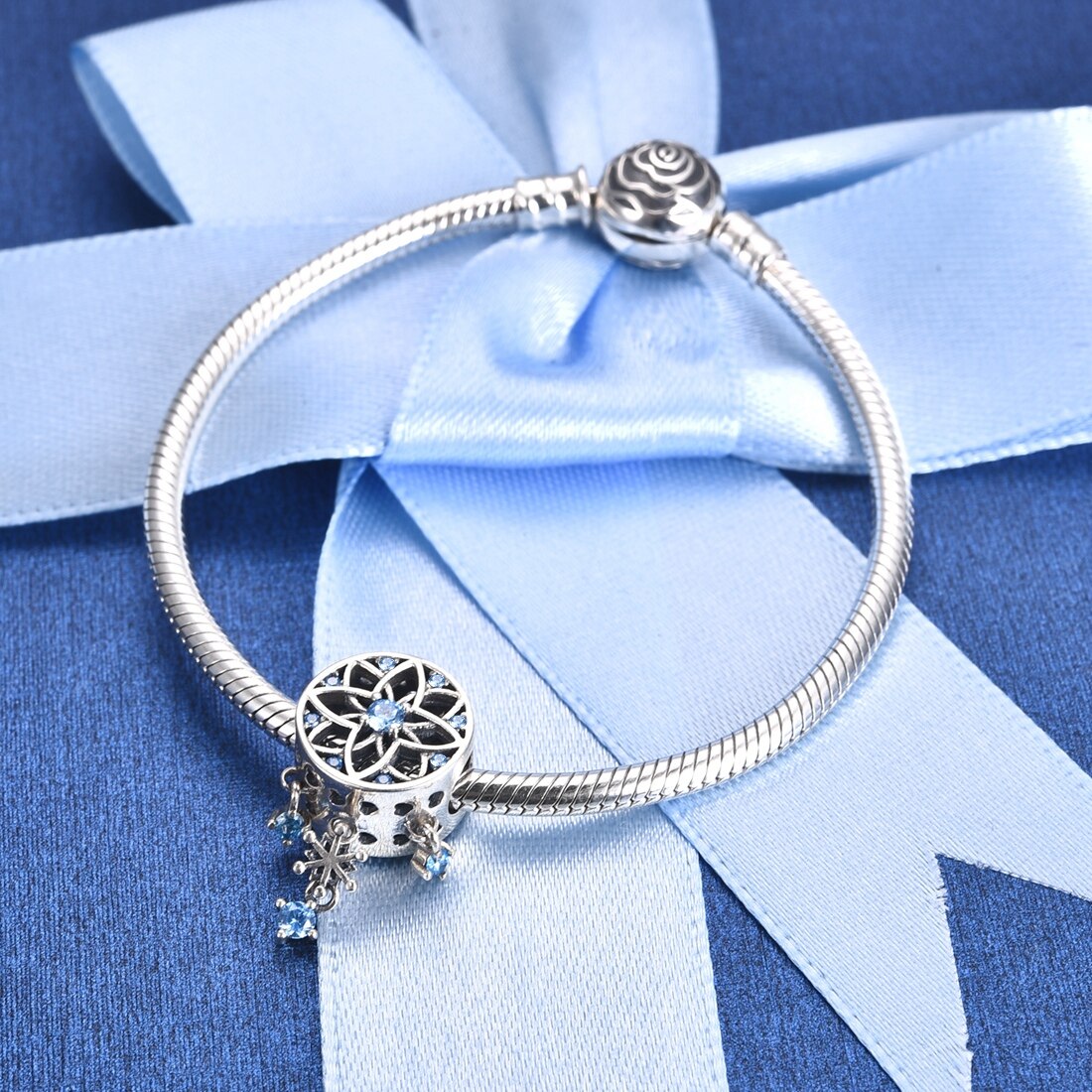 Jiayiqi snowflake dreamcatcher 925 sterling sølv blå cz charms perler fitcharms sølv 925 originale jule smykker