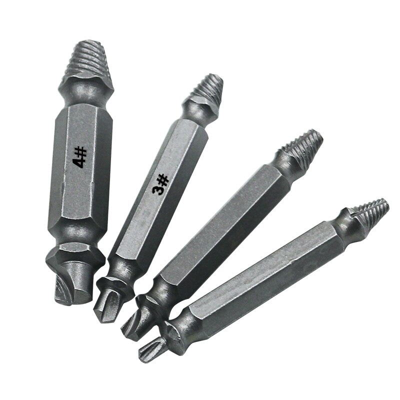 4pc Double Ended Damaged Screw Extractor Broken Breakage Head Screw Extractors Wood Bolts Remover Extract Drill Tool 1# 2# 3# 4#