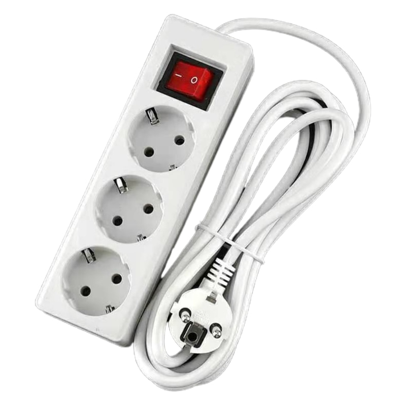 EU Standard German Type Power Strip 3/4/5 Sockets in a Row Flat Adapter Light Switch with Surge Protector Extension Cable G8TB