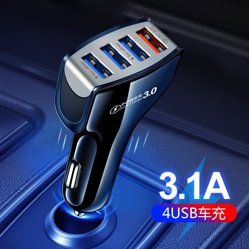 AIXXCO-Adaptador de cargador de teléfono móvil para coche, dispositivo de carga rápida 3.1A, 4 puertos USB, 15W, para iPhone, Xiaomi, Huawei