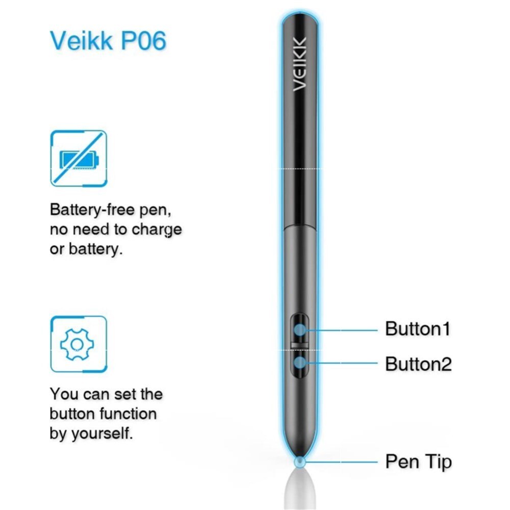 VEIKK – tablette graphique S640, Ultra-fine, 6x4 pouces, avec stylet passif sans batterie, 8192 niveaux de sensibilité à la pression