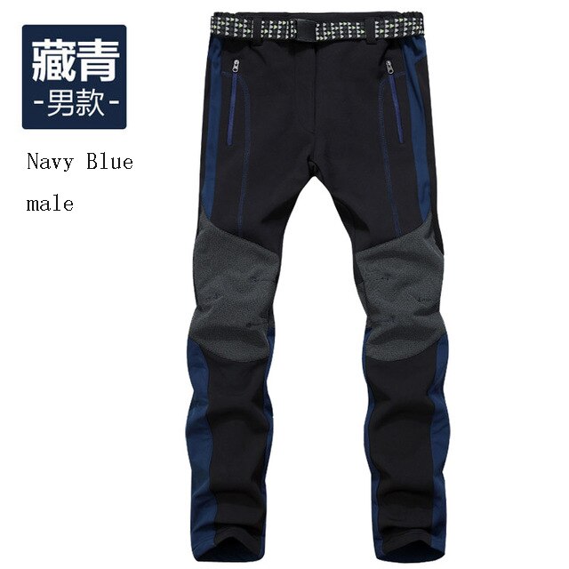 hiking pants men winter fleece waterproof outdoor trekking camping fishing Soft shell Trousers Camp Fish Climb: Navy Blue male / S