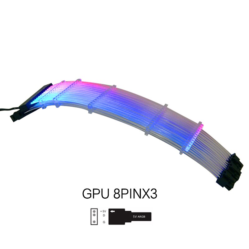 RGB PSU Extension Cable - ATX 24Pin / GPU 8Pin - 5V ARGB Sync - PC Case Decoration: GPU 8PinX3