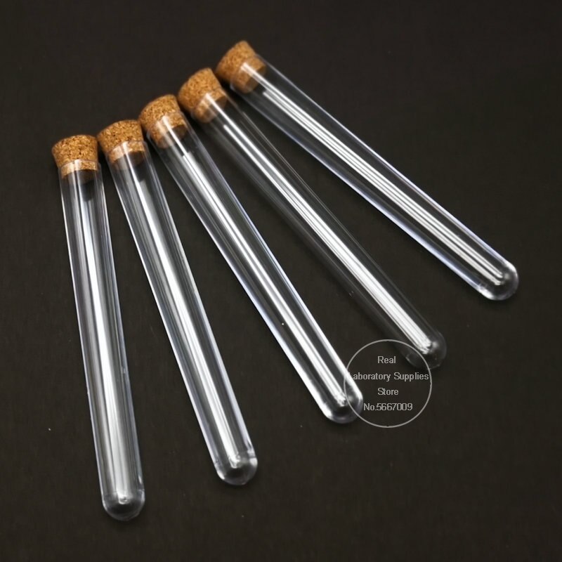 100pcs/lot 12x100mm Lab Clear Plastic Test Tubes With Corks Stoppers For Wedding Laboratory School Using