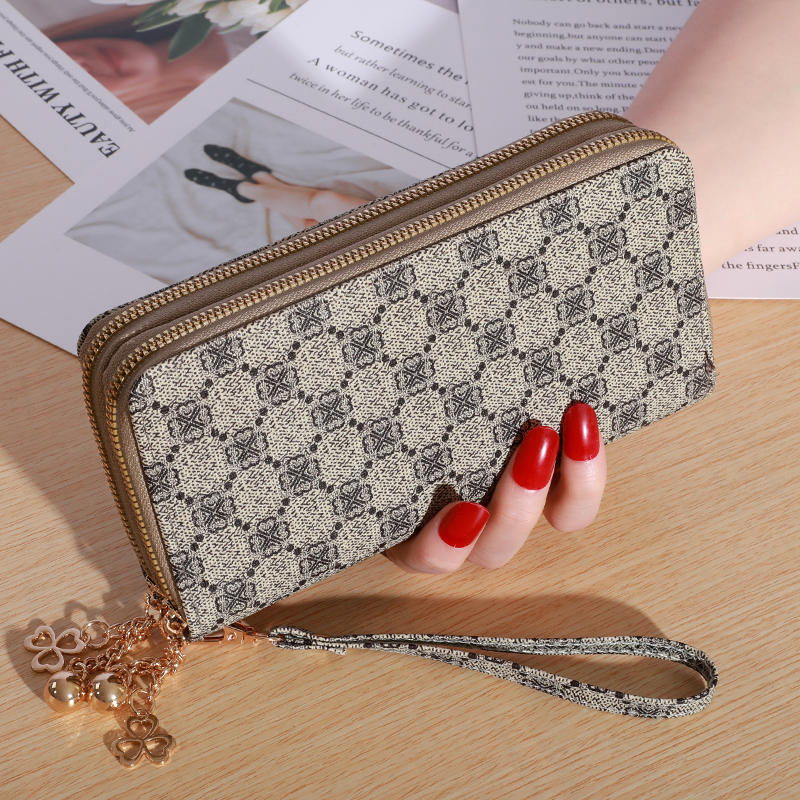 Einfache lange Brieftasche mit großem Fassung vermögen, Reiß verschluss aus Kunstleder, lässige multifunktion ale Clutch-Tasche: Black