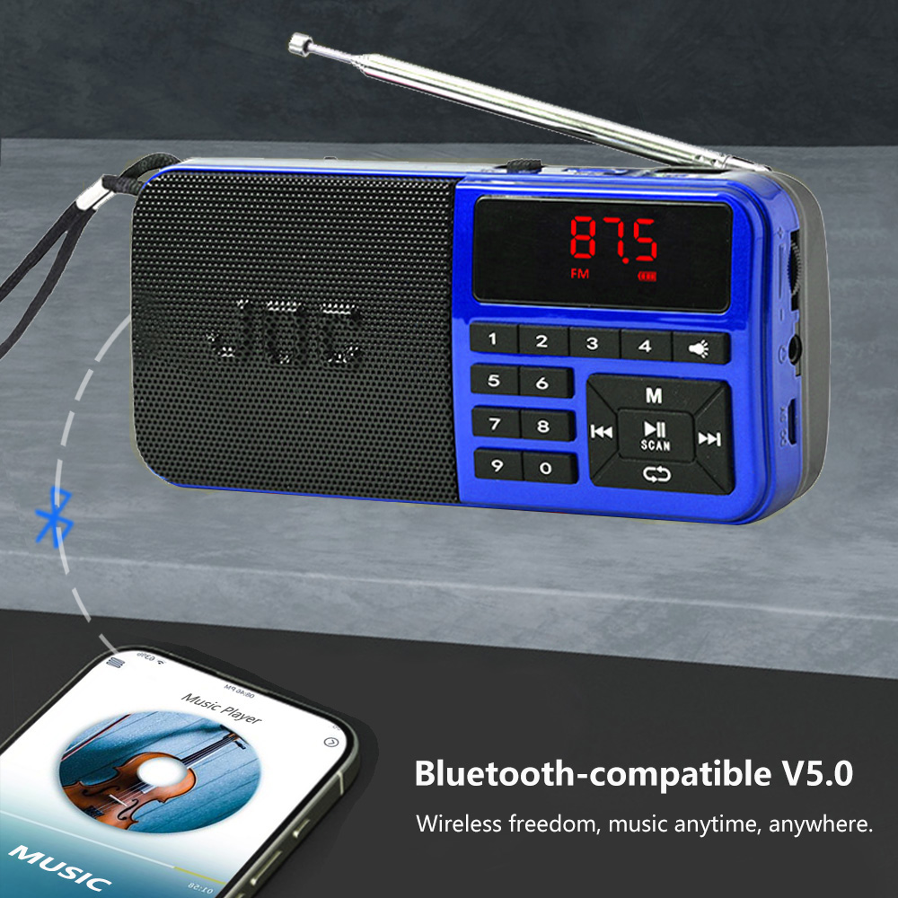 Radio FM Przenośne radio kieszonkowe Bluetooth Akumulator Obsługa słuchawek Karta USB TF Odtwarzacz MP3 z mini odbiornikiem radiowym
