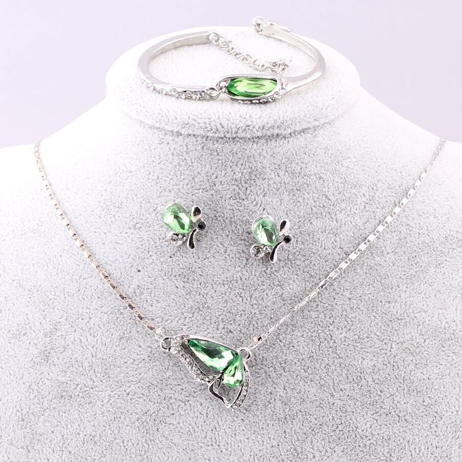 Sales Vlinder Sieraden Sets Ketting + Earring + Armband Kristal Set Sieraden: A93 Green