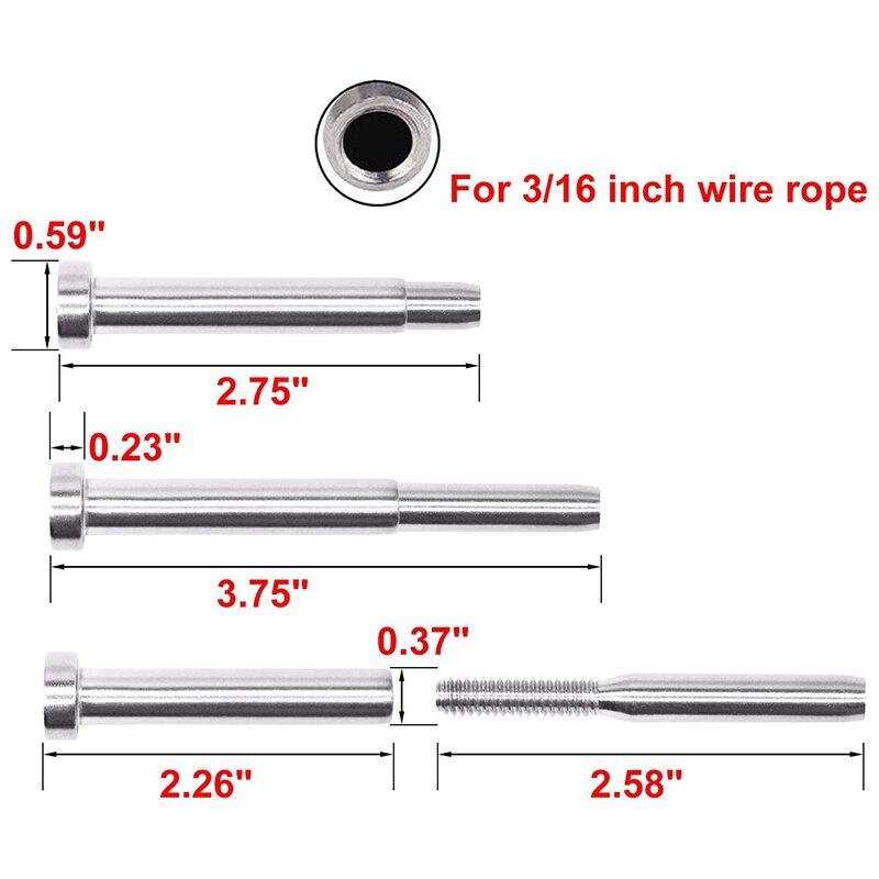 20 Pack Stainless Steel Invisible Receiver and Swage Stud End for 3/16 Inch Cable Railing, Deck Stair Threaded End Fitting for W