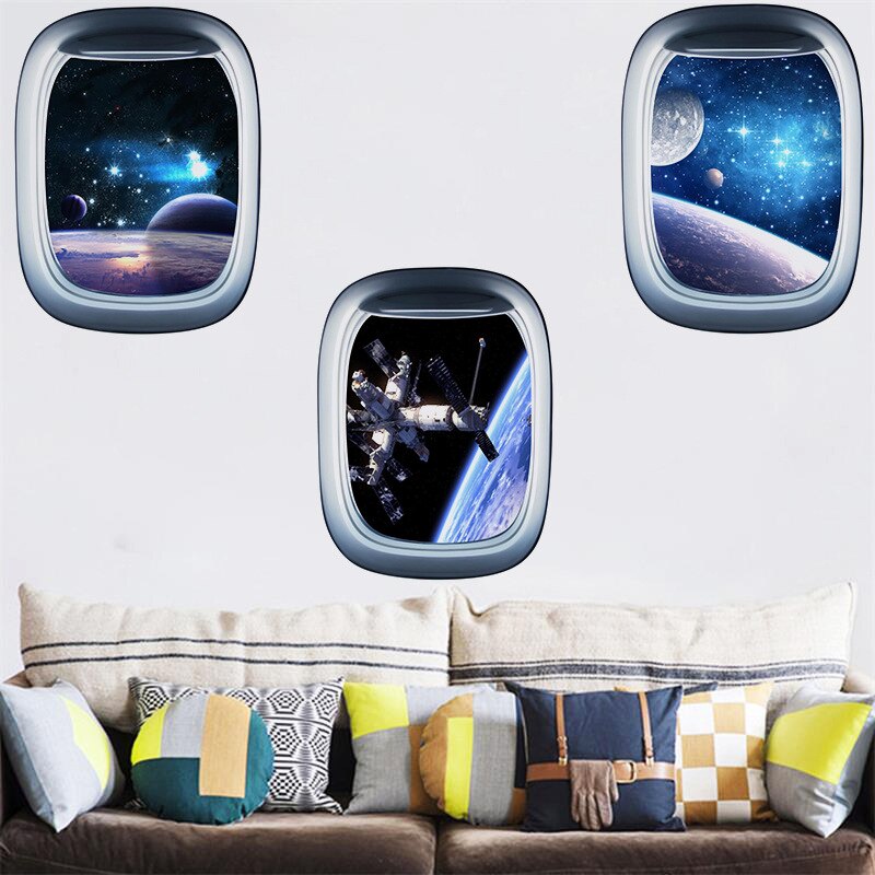 Pegatina de pared 3D de galaxia espacial y planetas, papel tapiz de vinilo impermeable para decoración de guardería