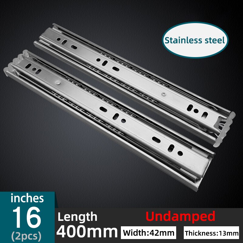 8"-22" Stainless Steel Drawer Slider Soft Closed Drawer Track Sliding Three-Section Cabinet Slider Furniture Hardware Damping: 16 inches Undamped