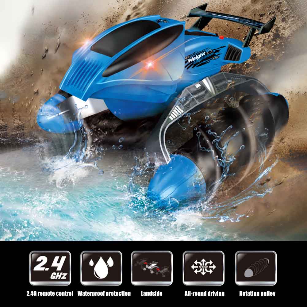 Off Road Rc Auto Kinderen Speelgoed Amfibische 4WD Land Water 2.4 Ghz Waterdicht 360 Graden Rotatie Hoge Snelheid Stunt racing Flipping: Blauw