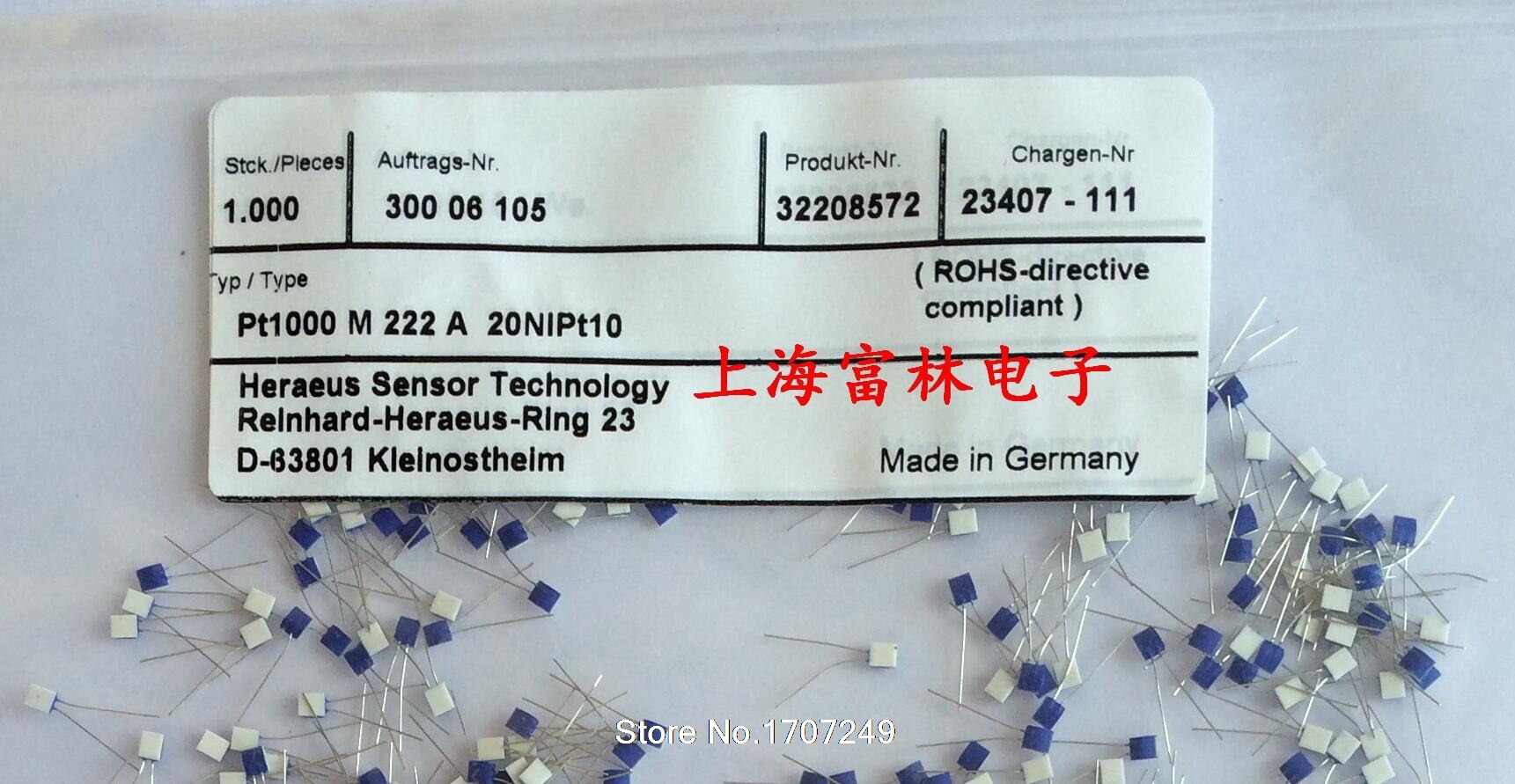 10PCS imports germany heraeus PT1000 A Clsaa thin-film platinum resistor chips PT1000 Thin film Temperature Sensor Heraeus