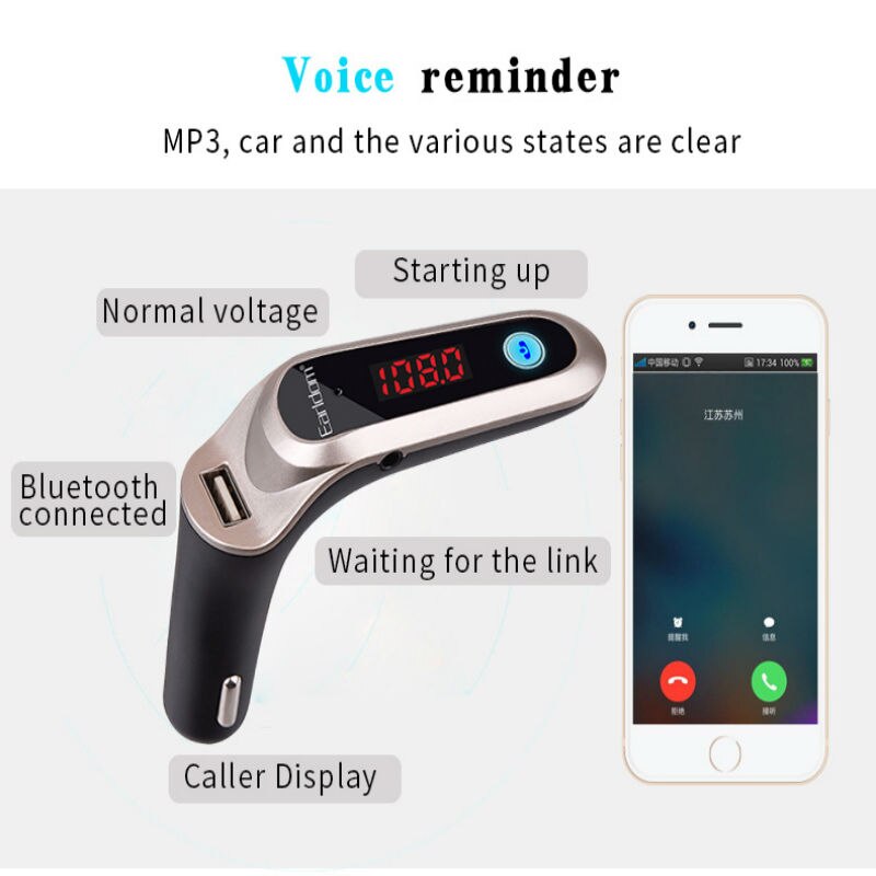 Earldom voiture FM Radio MP3 véhicule Bluetooth appel main libre carte SD disque USB jouer