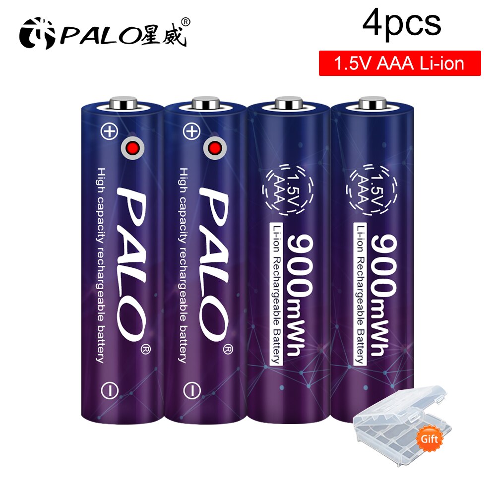 PALO for AAA1.5V battery rechargeable battery 900mah 1.5V lithium-ion aaa rechargeable bateries and case usb charger: Red