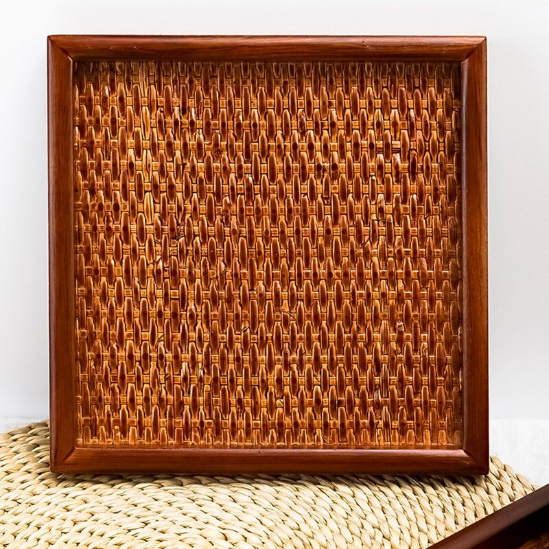 Rattan Dinner Plate Square Serving Tray Beef Steak Fruit Snack Tray Restaurant Food Cutlery Storage Plate