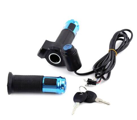 1set Aluminium Alloy Electric Bike Twist Throttle Grips with LED Display Tricycle Speed Control 5 wires scooter Accelerator: blue