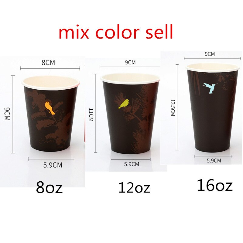 50 st engångs kaffekopp 8oz/12oz/16oz dricka juice mjölk te takeaway förpackningar muggar med lock fest bröllop favorit pappersmugg