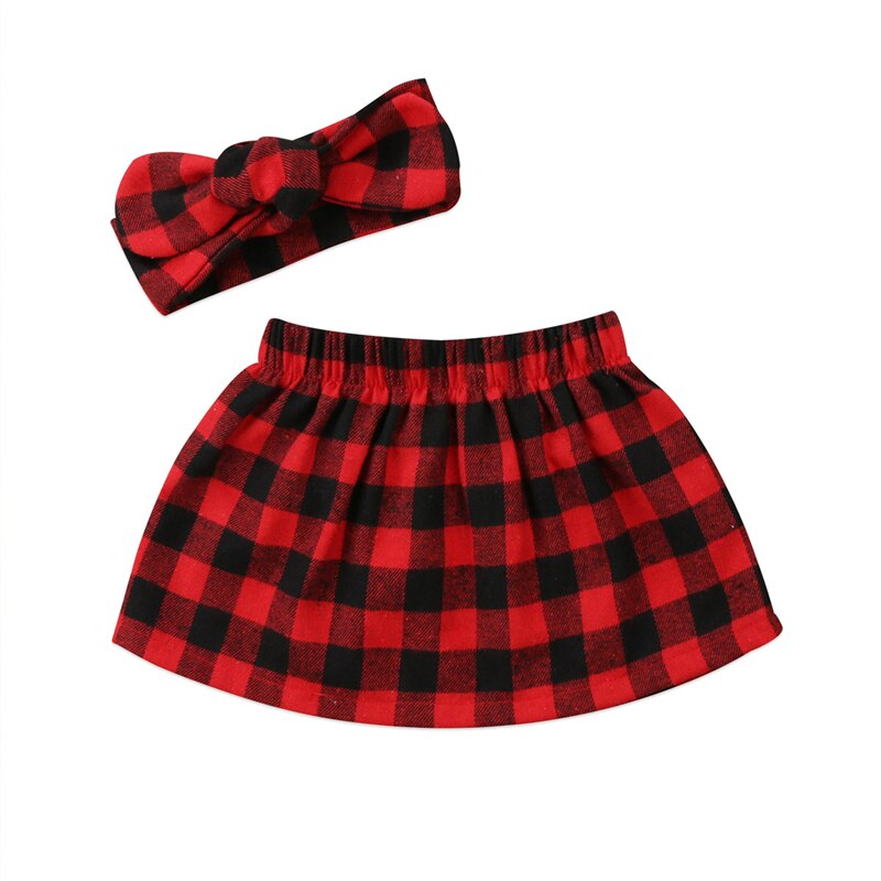 Christmas Skirts For Girls Newborn Baby Girls Plaid Skirt+Headband 2pcsNew Year&#39;s Costumes Outfits Cute Baby Red Girls Clothing