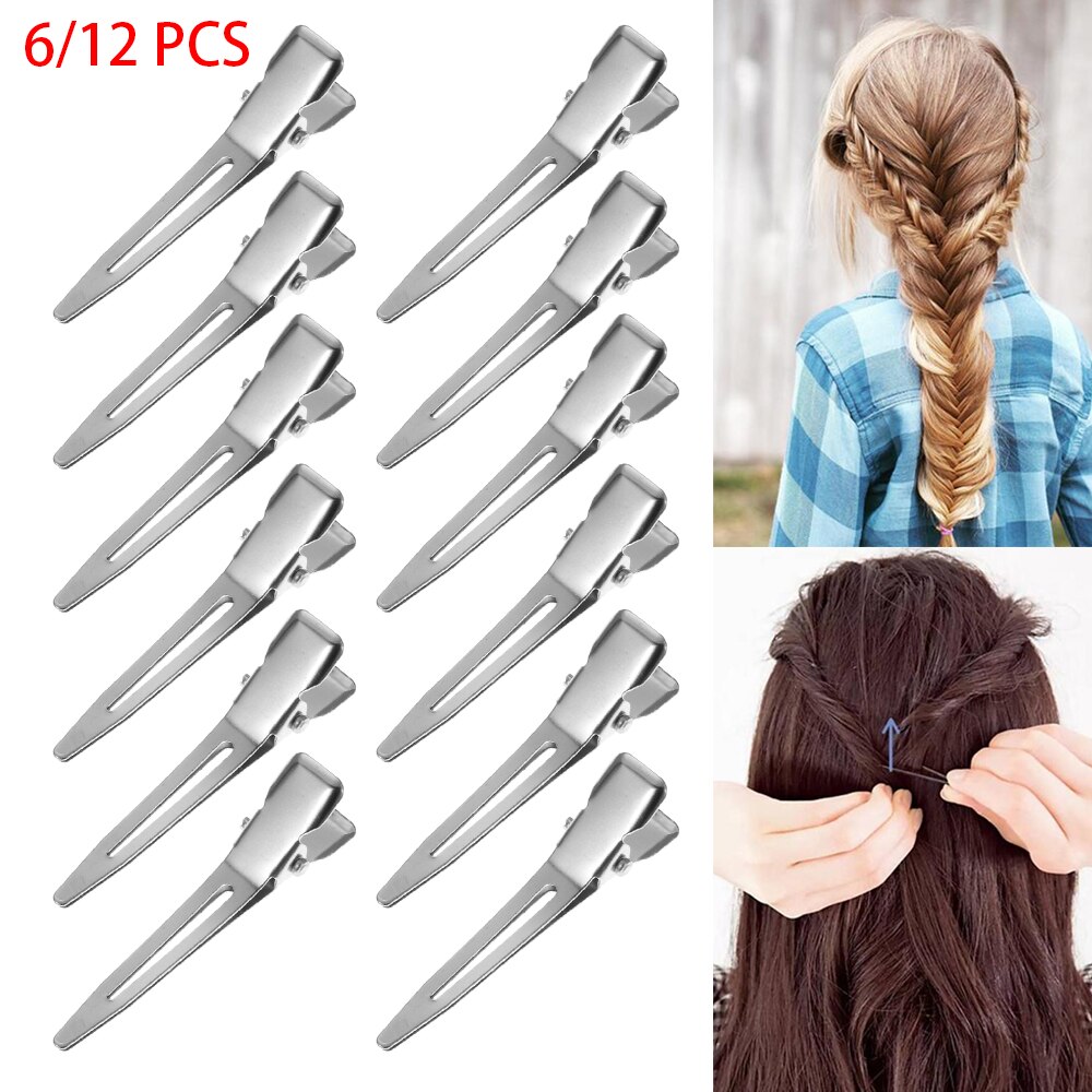 6/12 pcs 1.8&quot; Metal Curl Hair Clip Hair Pin No Bend Curl Hair Clamp For Hair Extensions Salon Hairstyling Tool