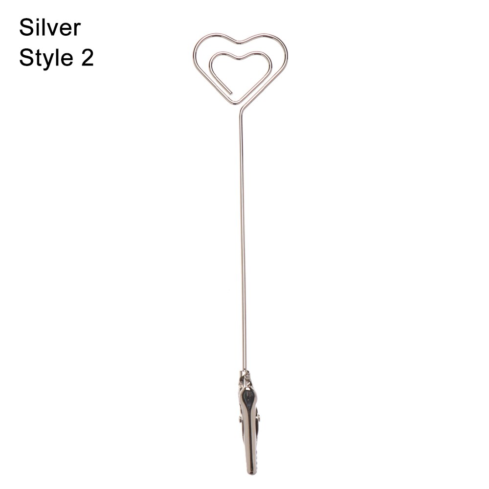 Creatieve Hart Vorm Metalen Kaarthouder Foto Clip Prijs Klemmen Stand Paper Clamp Wedding Party Desktop Decoratie Benodigdheden: style2-Silver