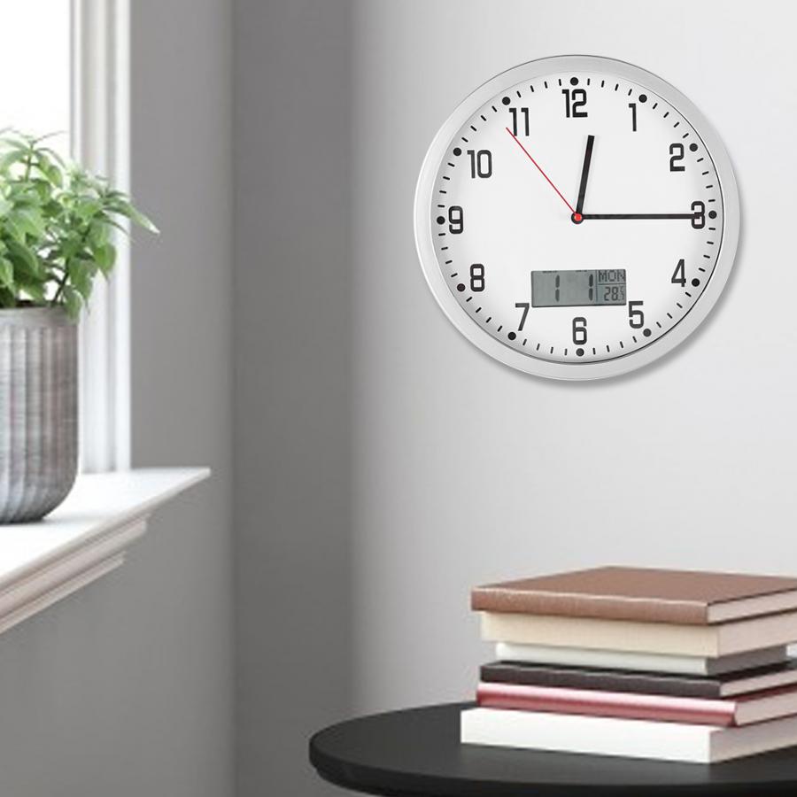 Multifunctional Modern Wall Clock with Date Temperature Display Home Office Bedroom Decoration Timer