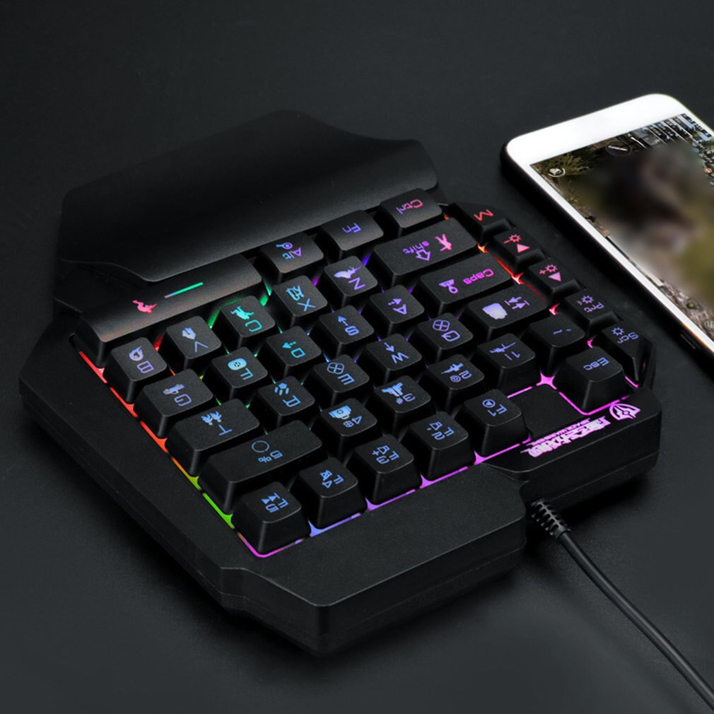 Een Hand 35-Key Mechanische Gaming Toetsenbord Rgb Backlit Draagbare Mini Gaming Keyboard Game Controller Voor Pc PS4 xbox Gamer