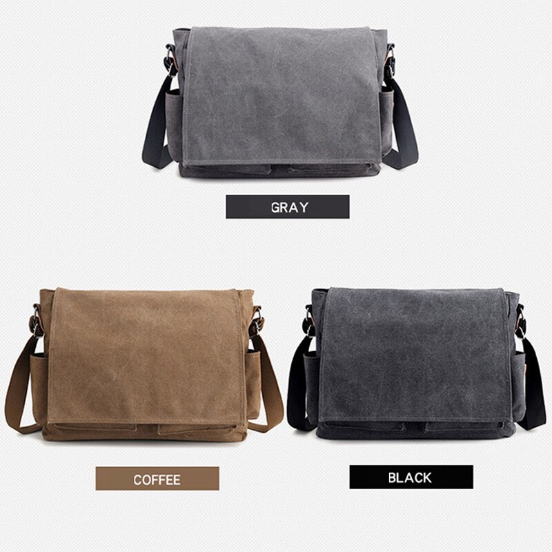 Canvas tas herentas heren grijs bruin effen kleur stoffen schoudertas grote capaciteit heren schoudertas voor laptop computer notebook