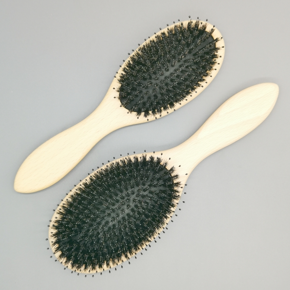Cepillo de pelo de cerdas de jabalí de Madera Suave, cepillo para el cuero cabelludo, desenredante, alisado, paleta, peine para cabello rizado, grueso, cabello húmedo y seco, mujer y hombre