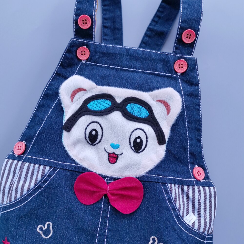 Baby Boys Girls Jeans Overalls Shorts Toddler Kids Denim Rompers Cute Cartoon Bear Bebe Jumpsuit For Summer Bib Pants Clothes