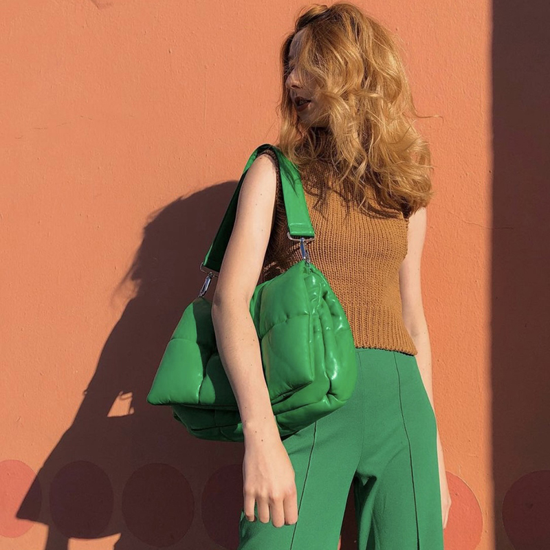 Gewatteerde spons zachte groene tas dames puff casual ruimte bale dons veren gewatteerde crossbodytas voor dames ruimte katoen