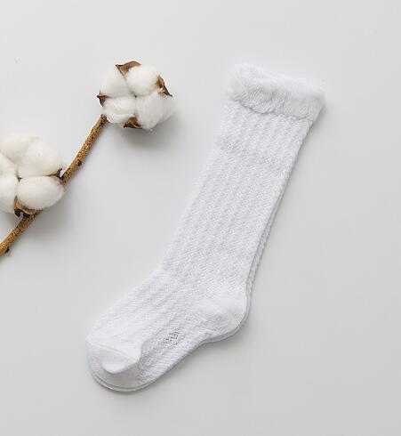 Barn flickor kunglig stil rosett knähöga nätstrumpor.baby toddler bowknot in tube socks.kid ihåliga strumpor sox 0-4y: Vitt knänät / 2y-4y