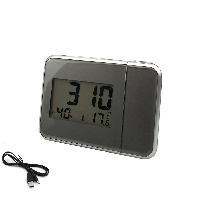 Projeksjon vekkerklokke digital lcd talesnakkfunksjon, alarm / slumre vise ledet vegg- / takprojeksjon: 16 x 6 x 12cm grå