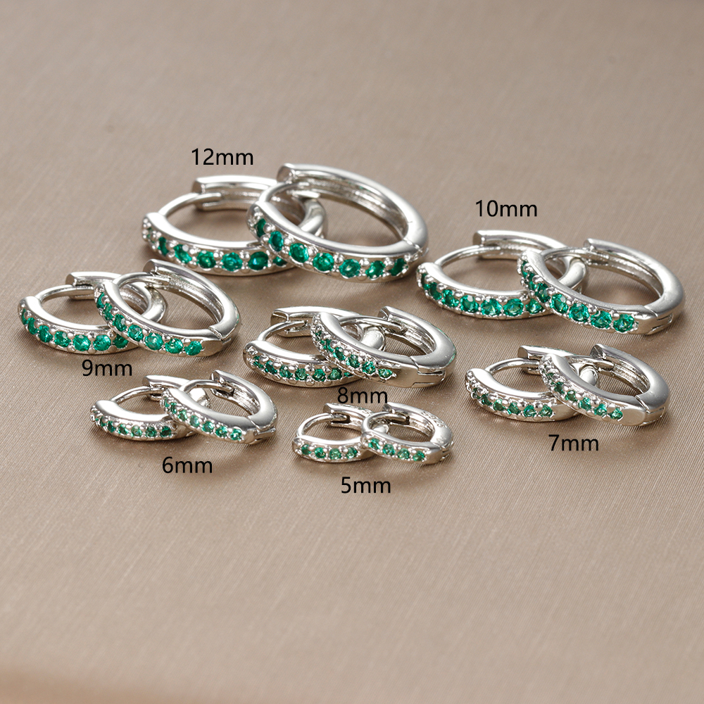 Pendientes de aro pequeños verdes de acero inoxidable para mujer, aretes Piercing de circonita con círculo redondo pequeño, joyería de tendencia personalizada, 2 uds.