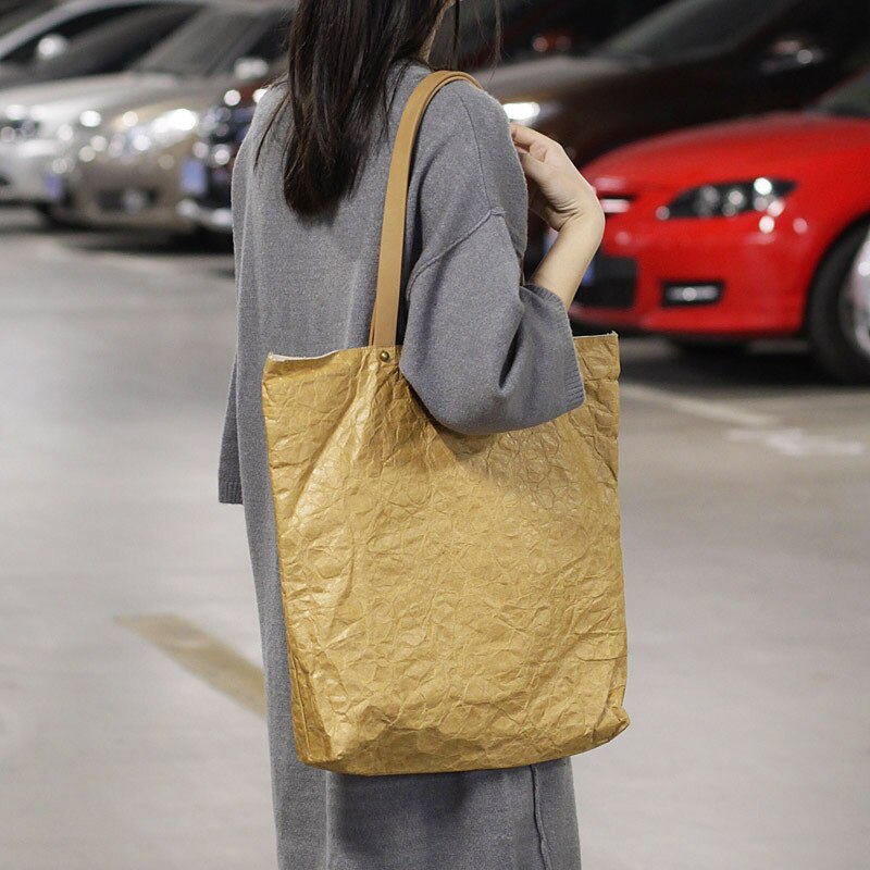 Patroon Korea Vintage Dupont Papier Handtas Effen Kleur Grote Capaciteit Pakket Casual Light Canvas Vrouw Draagtas: Yellow