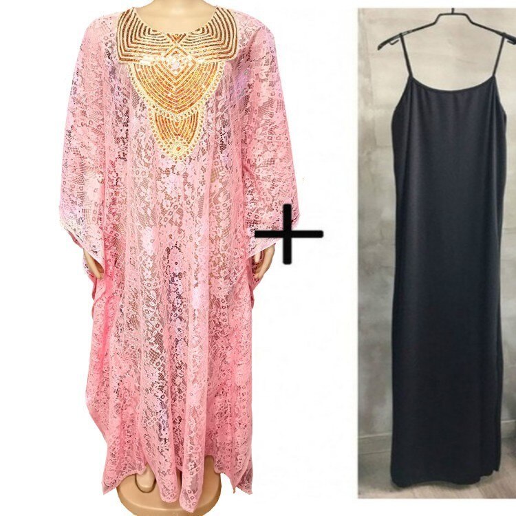 robes africaines pour femmes Dashiki nouvelle africaine soluble dans l'eau dentelle en vrac avec broderie perlée longue robe: 2 piece set14