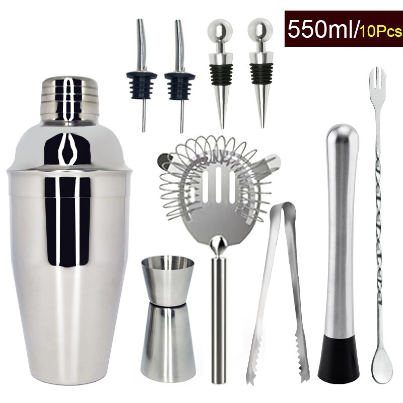 12 teile/satz 750/600ml Cocktail Shaker Set kit Bartender Kit shaker Edelstahl Bar Tool Set Bartending Kit mit Wein Rack: 10Pcs550ml