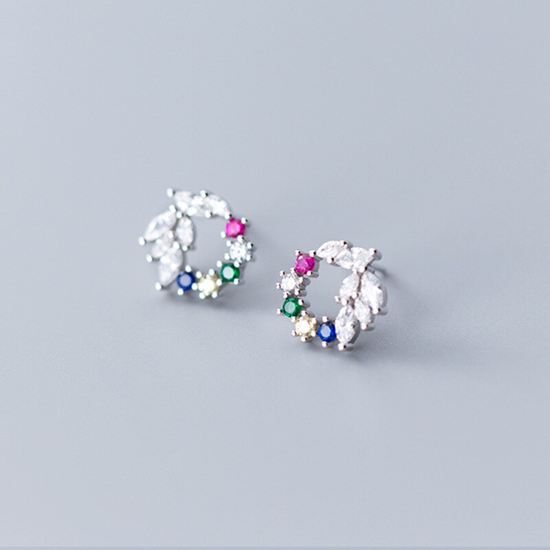 MloveAcc Neue Einzigartige Bunte Kristall CZ Ohrringe für Frauen SchöNe Blume Schleife Kreis Ohrringe 925 Sterling Silber Ohrringe