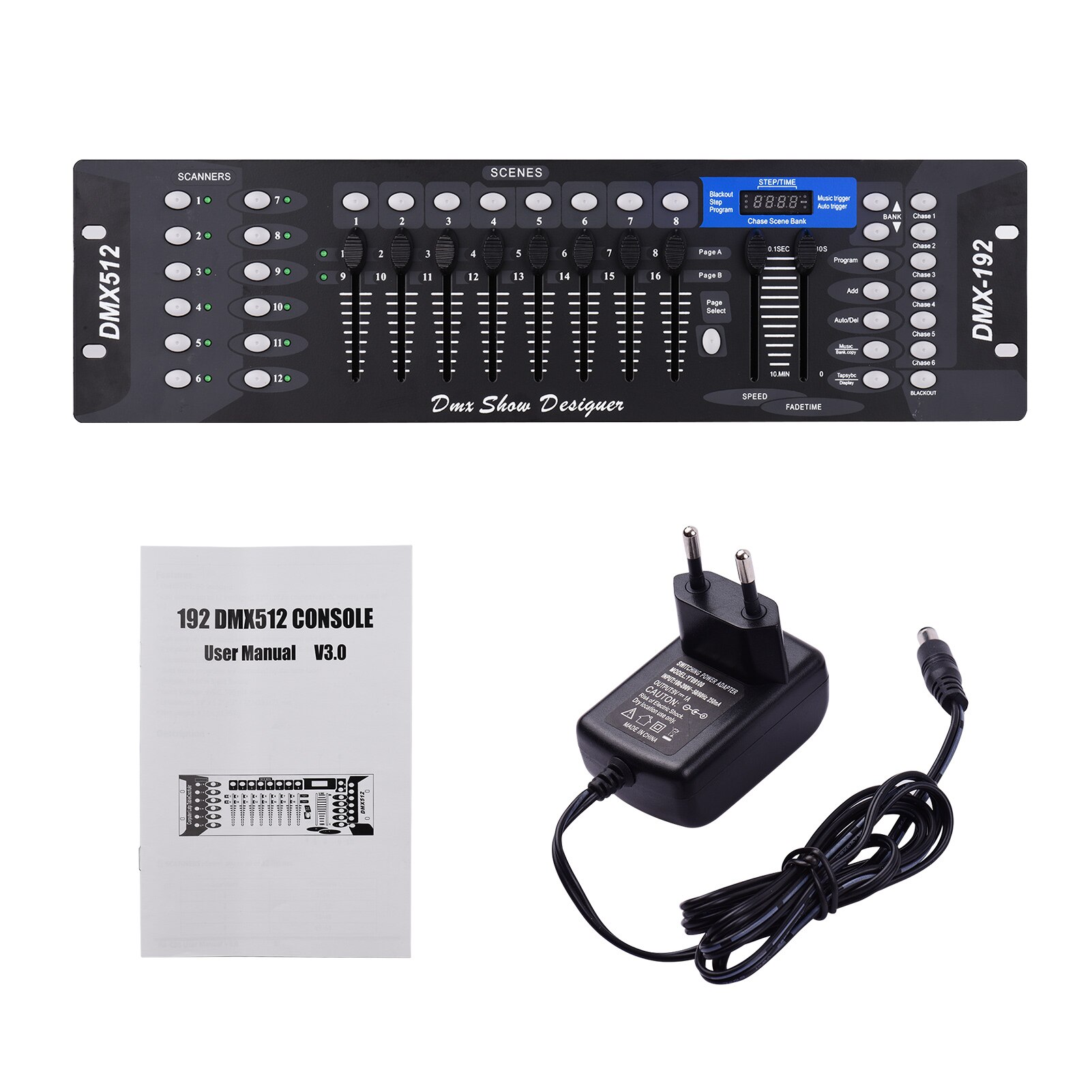 DMX512 Licht Controller Console Panel 192CH Programmering Functie Sound Activated Met Led Screen Antenne Voor Podium Dj Pubs Bar: EU Plug