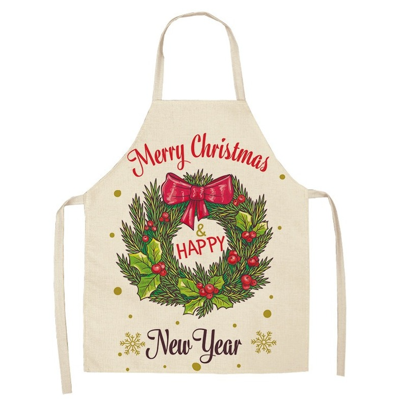 Christmas Printed Women Kitchen Aprons Waterproof Cooking oil-proof Cotton Linen Antifouling Chef Apron man kid aprons