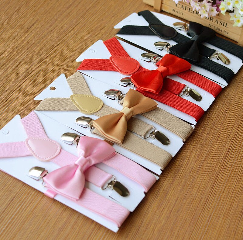 Justerbare og elastiske børnebøjler med bowtie butterfly sæt matchende slips tøj til piger drengetøj