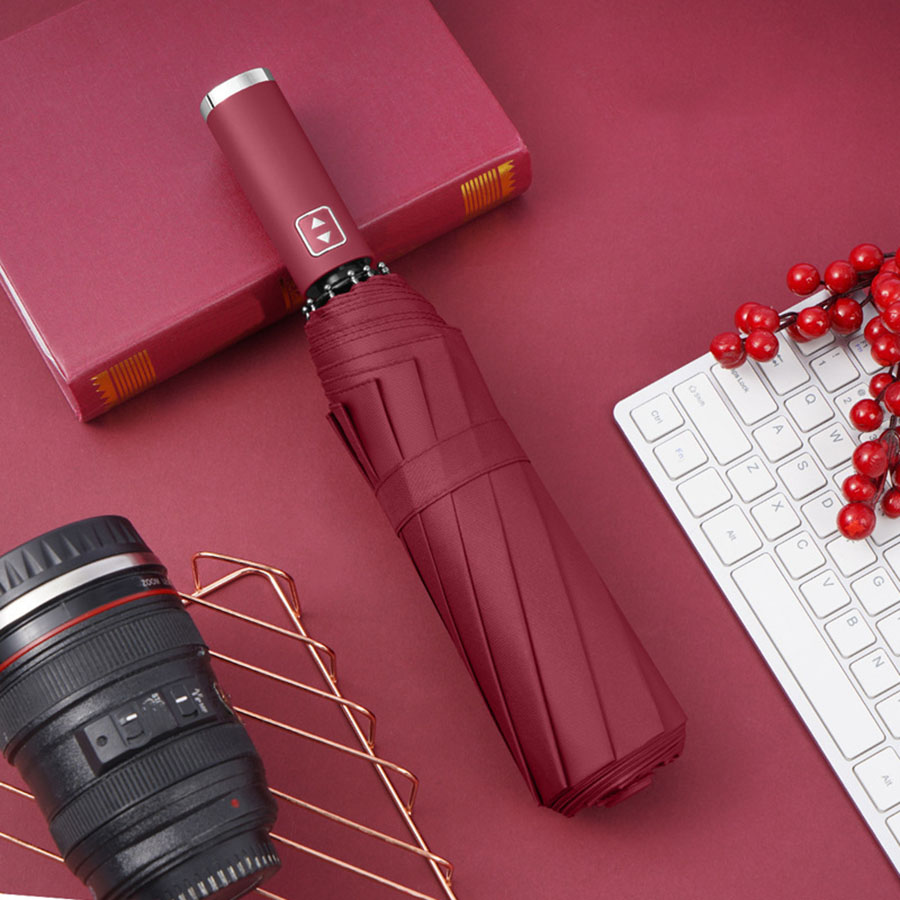 Stylish Automatic Umbrella - UV Protection, Windproof with 10 Reinforced Ribs, for Sun & Rain: Burgundy