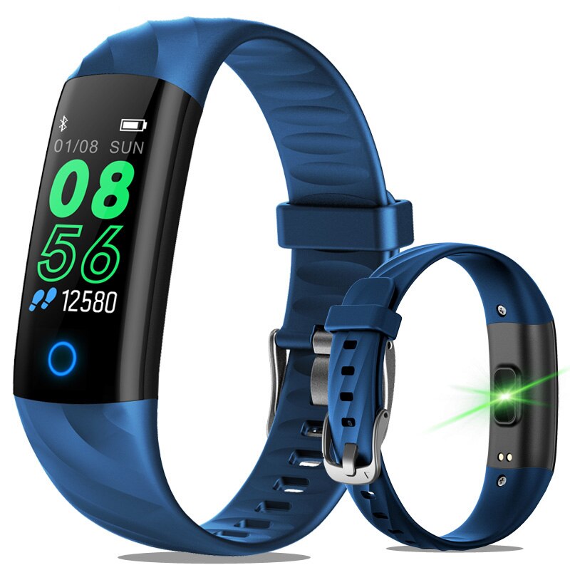 Smart armbånd ure skridttæller pulsmåler blod ilt fitness tracker sportsur svømning vandtæt smart armbånd: Blå